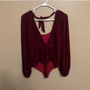 Vici Deep Red Velvet Bodysuit